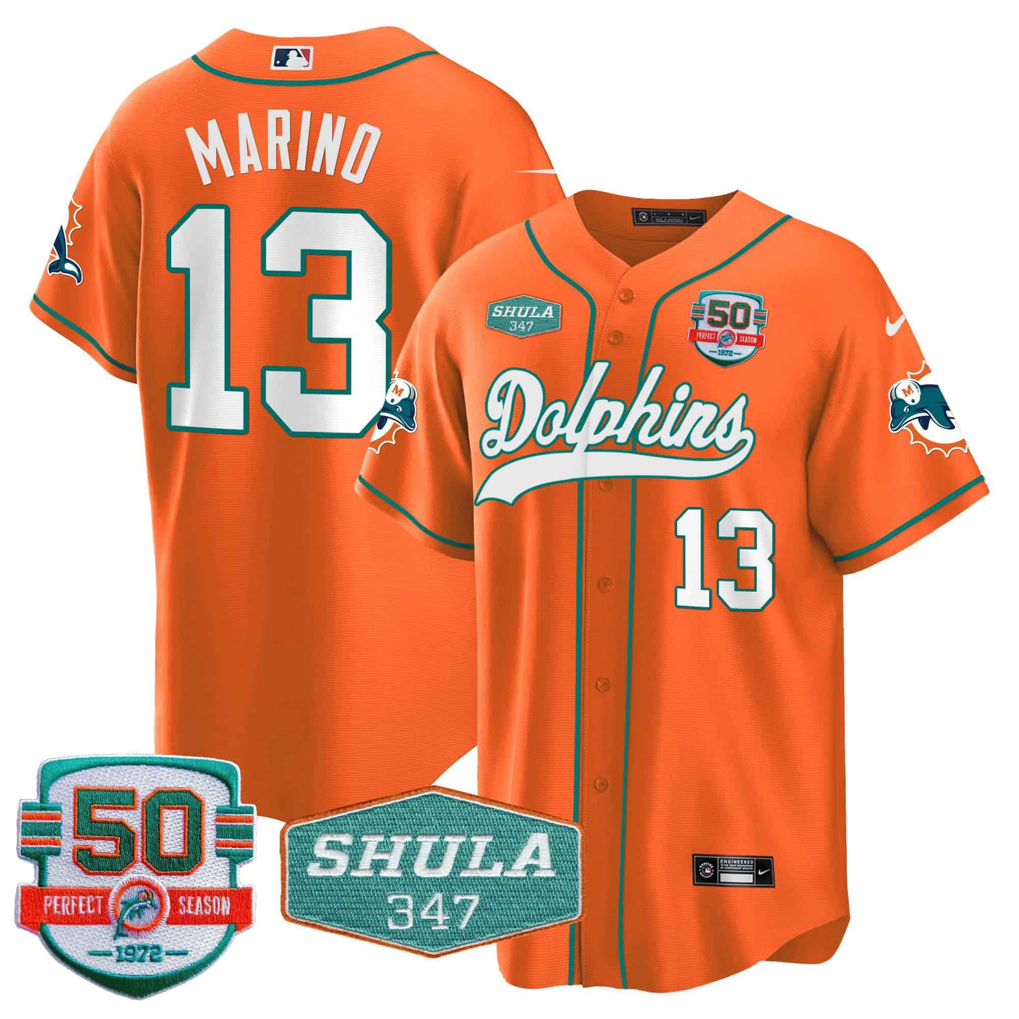 Men Miami Dolphins #13 Marino Orange 2024 Nike 50th Don Shula Memorial Patch Baseball NFL Jersey->customized nfl jersey->Custom Jersey